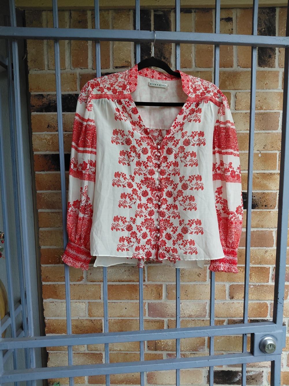 White & Red Printed V-Neck Women's Top by KAREN MILLEN